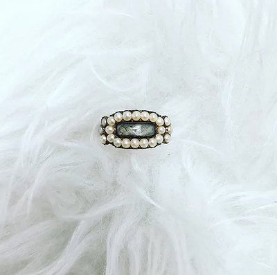 'Rose' Pearl Antique Mourning Ring