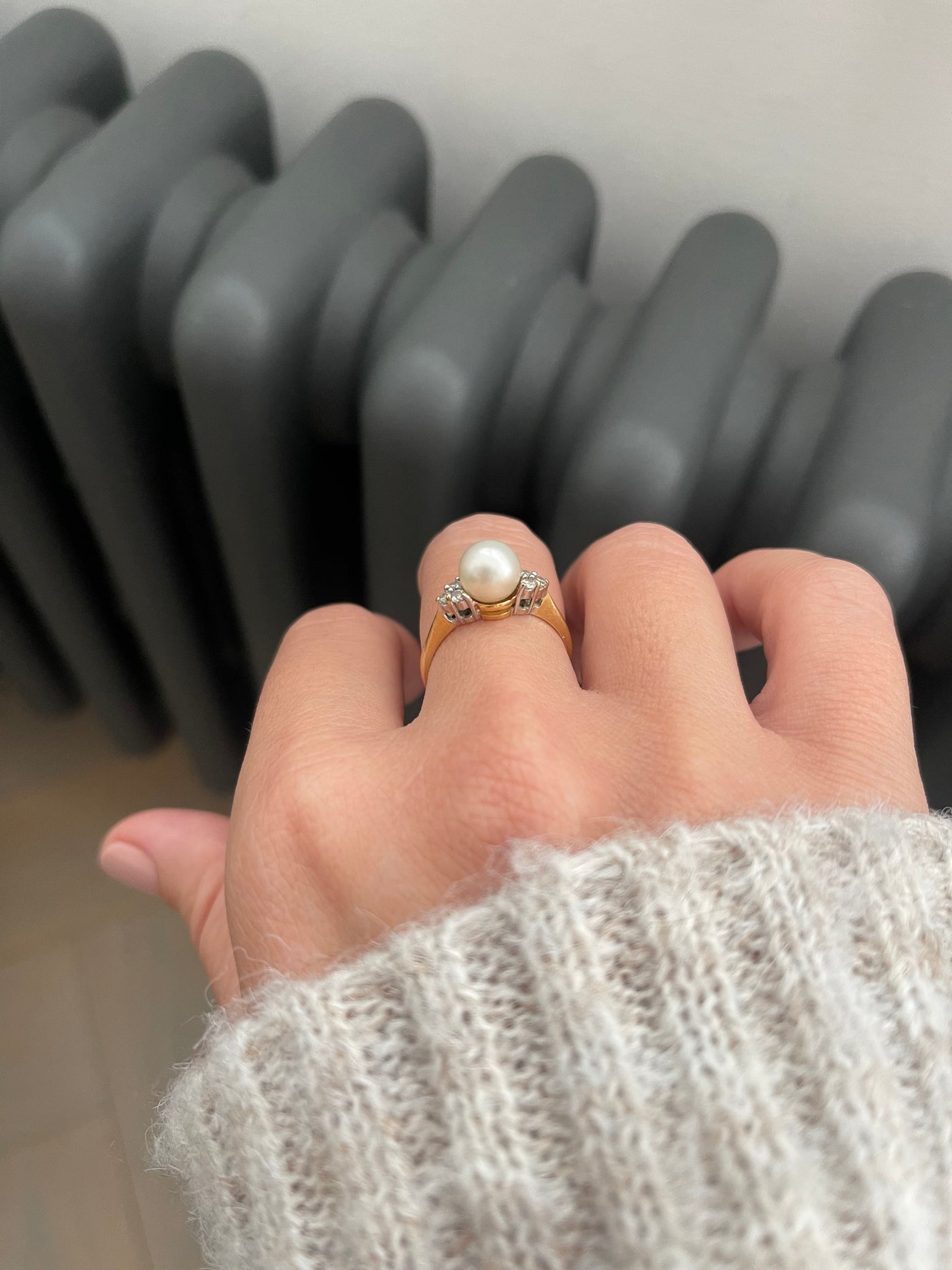 'Ophelia' 18ct Gold Vintage Pearl And Diamond Ring