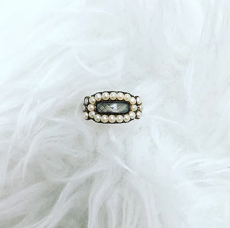 'Rose' Pearl Antique Mourning Ring