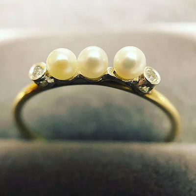 'Lyla' Pearl and Diamond Gold Vintage Ring