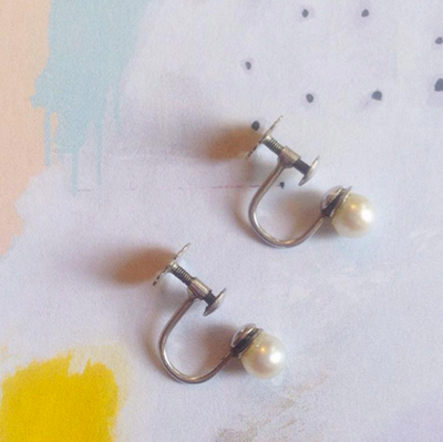 'Jane' 9ct White Gold Pearl Vintage Earrings