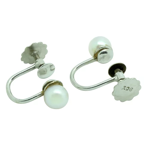 'Jane' 9ct White Gold Pearl Vintage Earrings