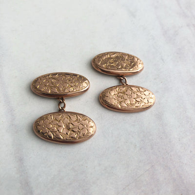 'Arthur' Solid Rose Gold Floral Cufflinks