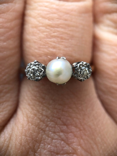 'Sophia' Vintage 9ct Pearl And Diamond Cocktail Ring